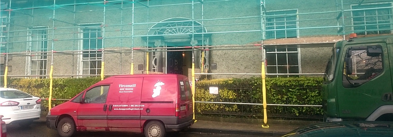 Old bank of Ireland, Westport, Co Mayo. Timber treatment by Tirconaill damp proofing Ireland. Contractor, Logden Homes